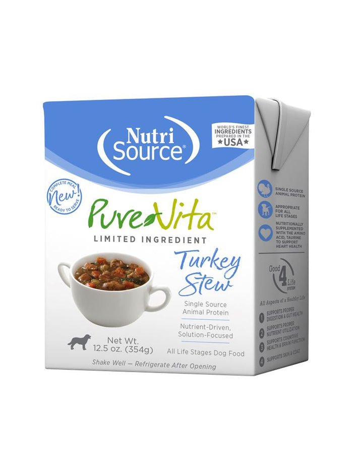 Nutrisource Pure Vita Turkey Stew Tetra Packs Wet Dog Food - 12.5 oz - Case of 12