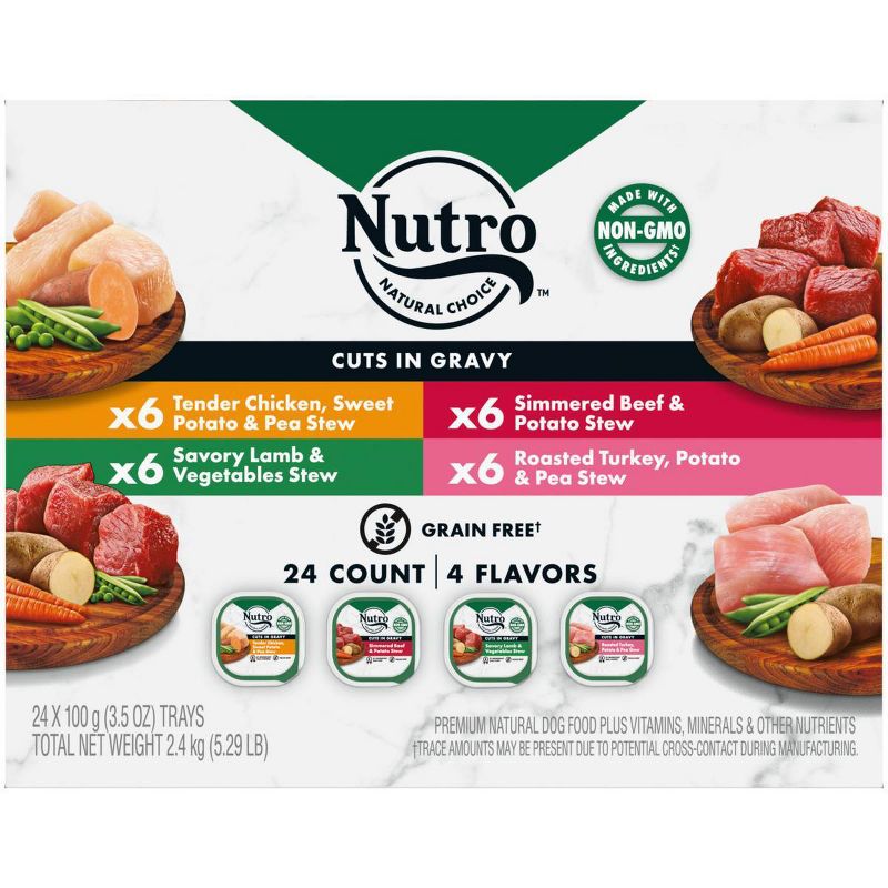 Nutro Cuts in Gravy 4 Flavor Trays Multi Pack Case Wet Dog Food - 12.5 oz - Case of 24  