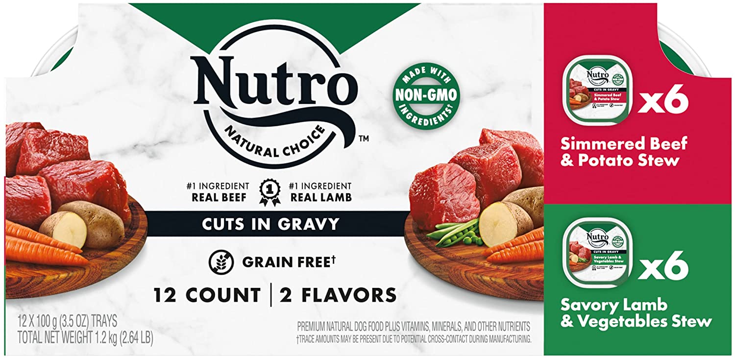 Nutro Cuts in Gravy Lamb & Beef Trays Multi Pack Case Wet Dog Food - 12.5 oz - Case of 24  