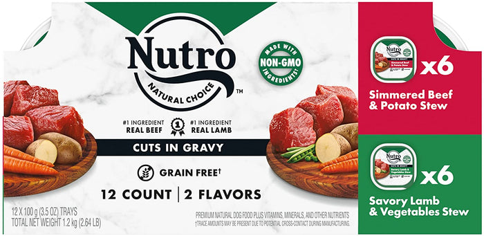 Nutro Cuts in Gravy Lamb & Beef Trays Multi Pack Case Wet Dog Food - 12.5 oz - Case of 24