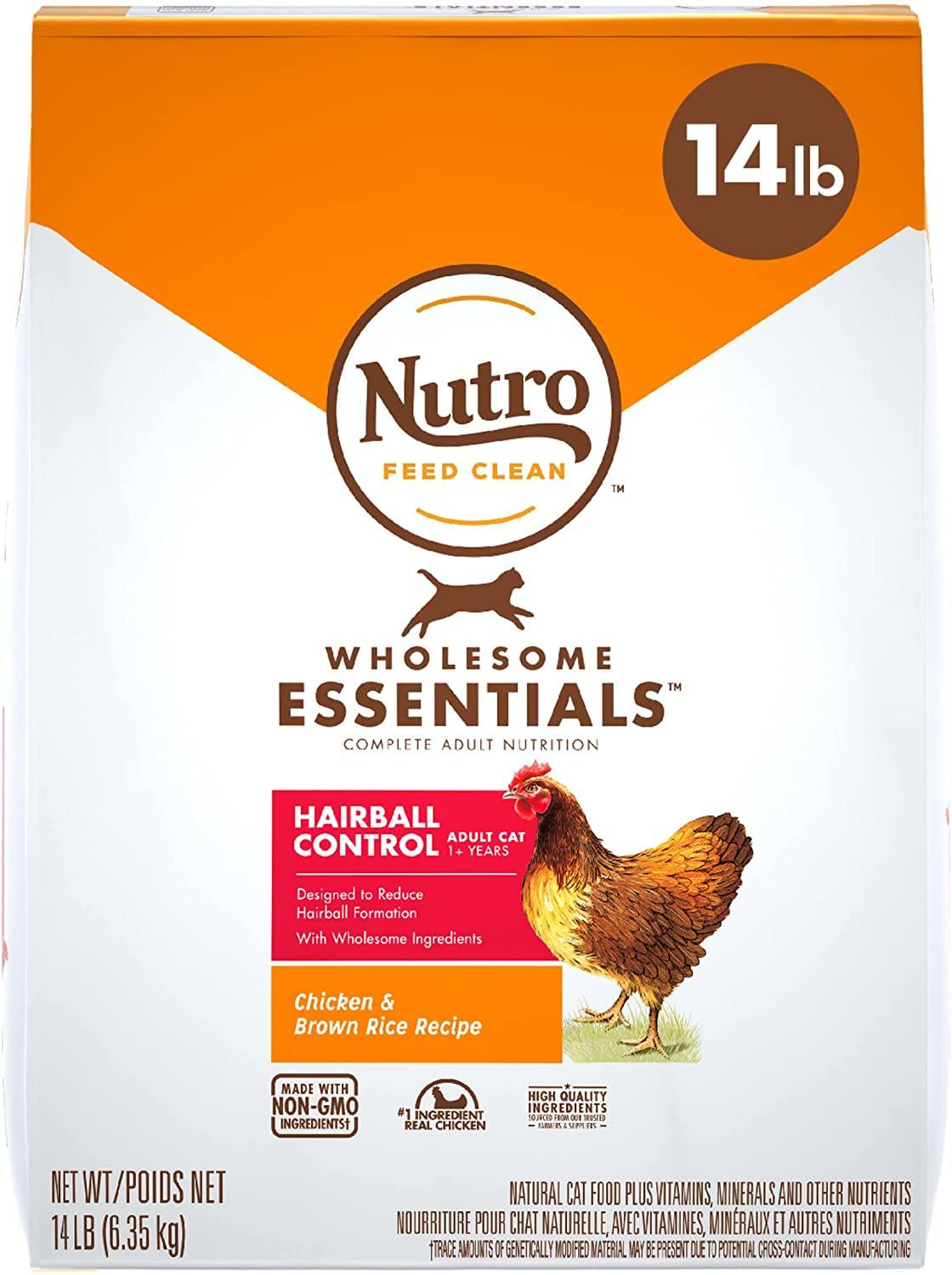 Nutro Hairball Adult Cat Chicken & Rice Dry Cat Food - 14 lb Bag  