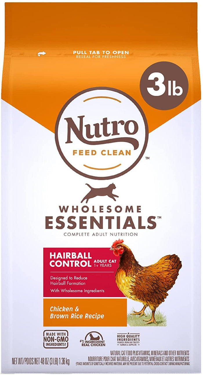 Nutro Hairball Adult Cat Chicken & Rice Dry Cat Food - 3 lb Bag