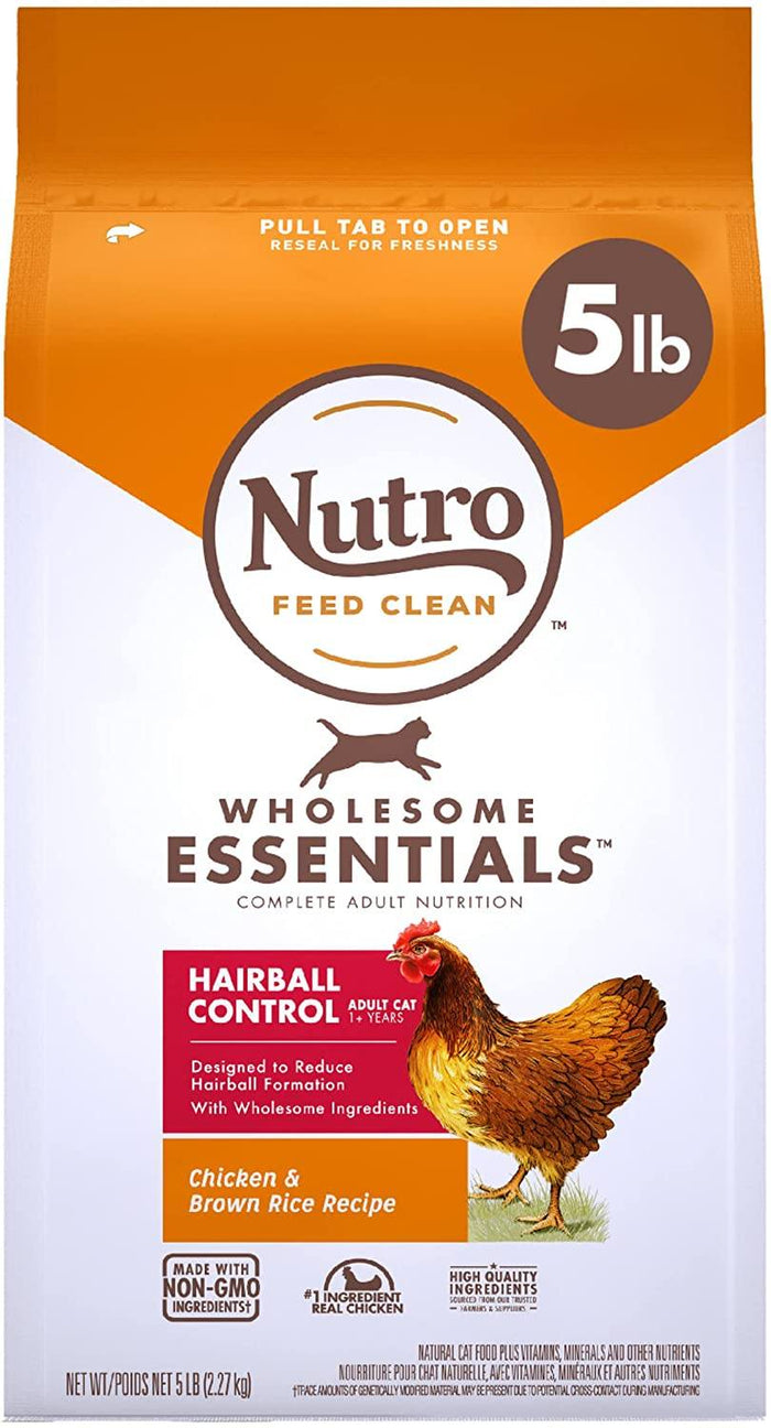 Nutro Hairball Adult Cat Chicken & Rice Dry Cat Food - 5 lb Bag