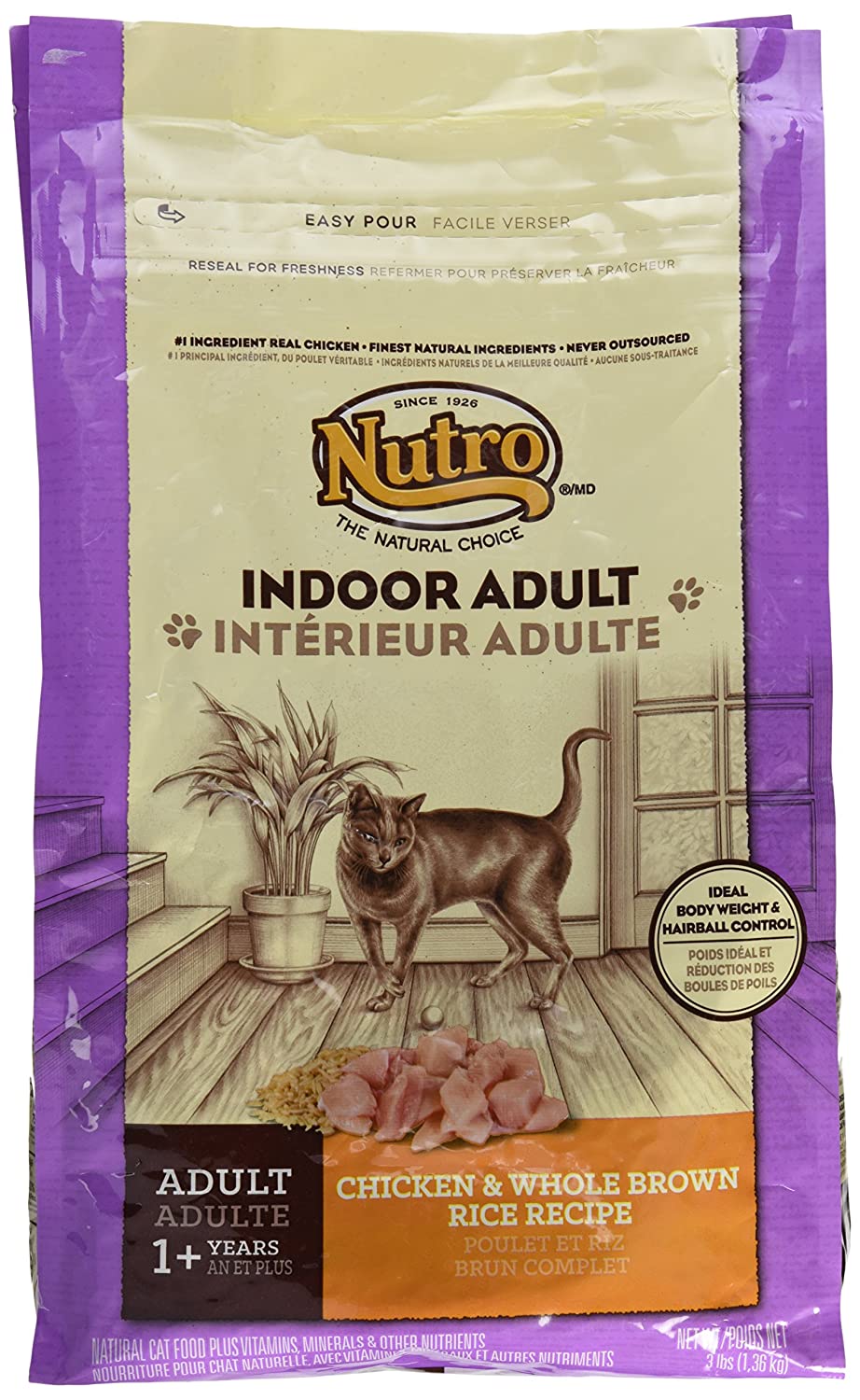 Nutro Indoor Adult Cat Chicken & Rice Dry Cat Food - 3 lb Bag  