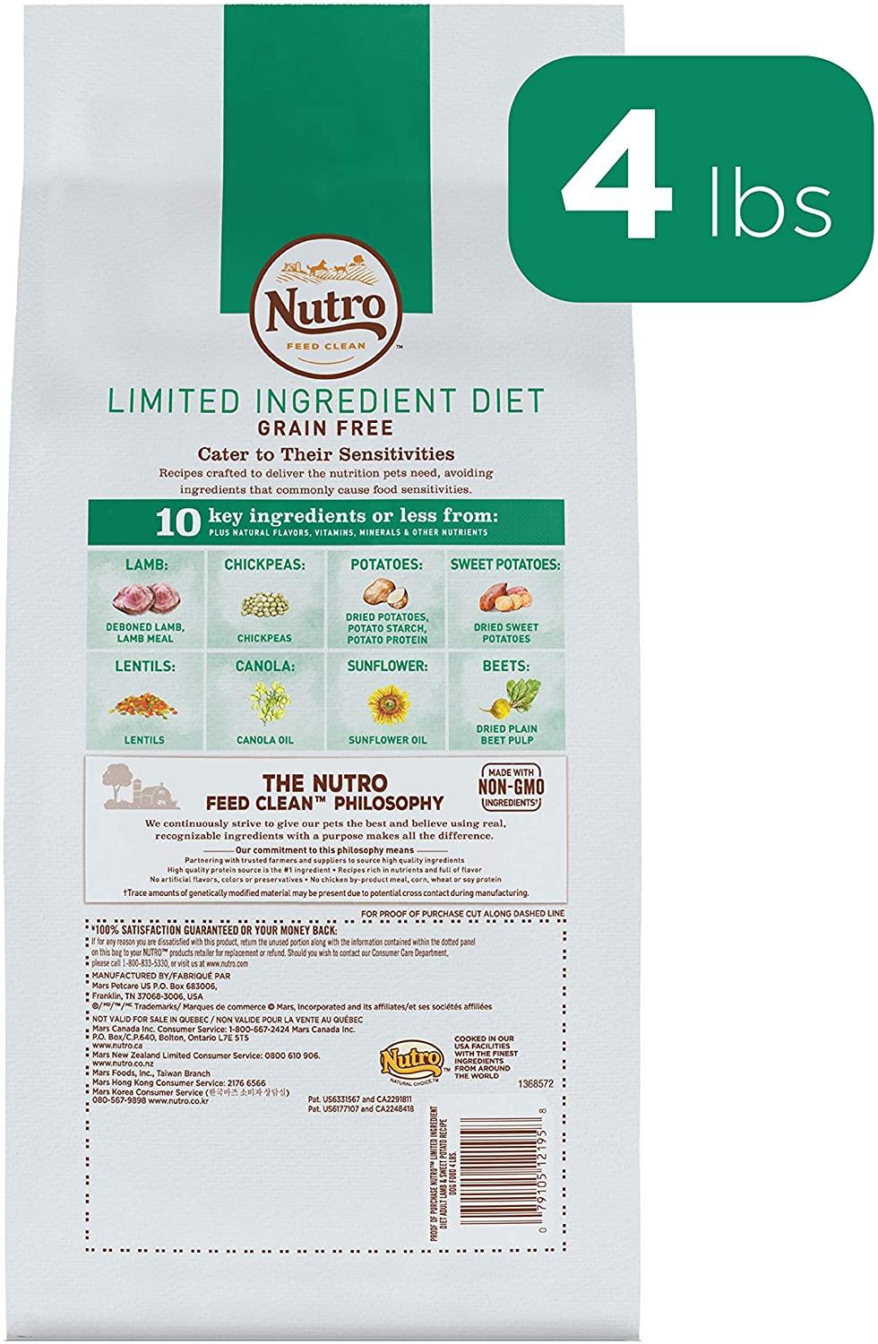 Nutro Natural Choice Grain-Free Limited Ingredient Adult Lamb & Sweet Potato Dry Dog Food - 4 lb Bag  