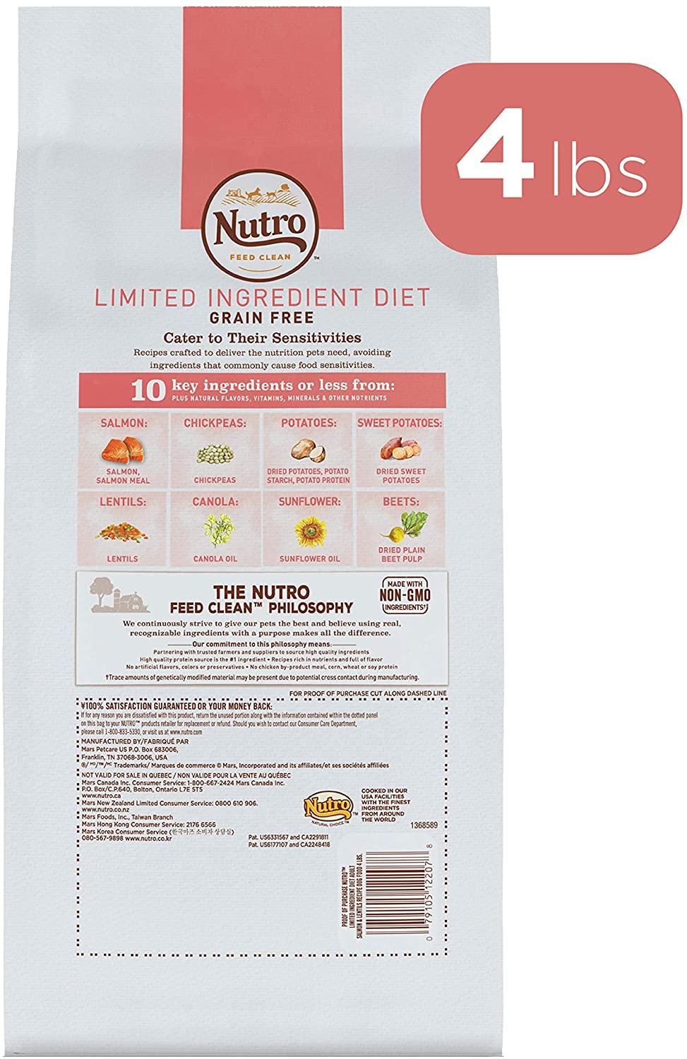 Nutro Natural Choice Grain-Free Limited Ingredient Adult Salmon & Lentils Dry Dog Food - 4 lb Bag  