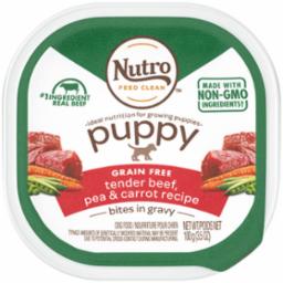 Nutro Puppy Tender Beef , Pea & Carrot Bites in Gravy Wet Dog Food Trays - 3.5 oz - Case of 24  