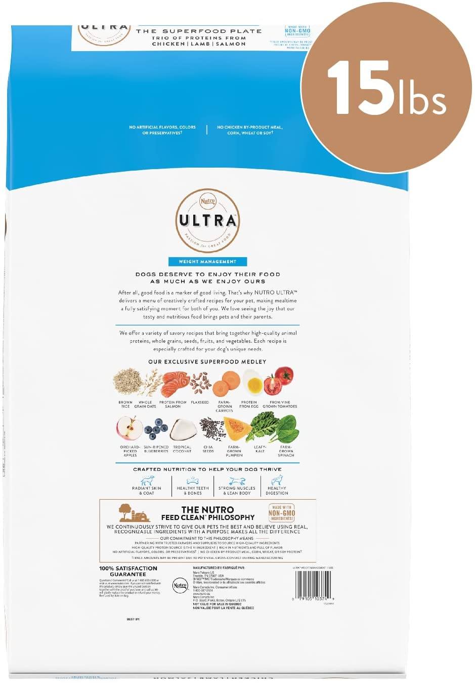 Nutro Ultra Weight Management Dry Dog Food - 15 lb Bag  