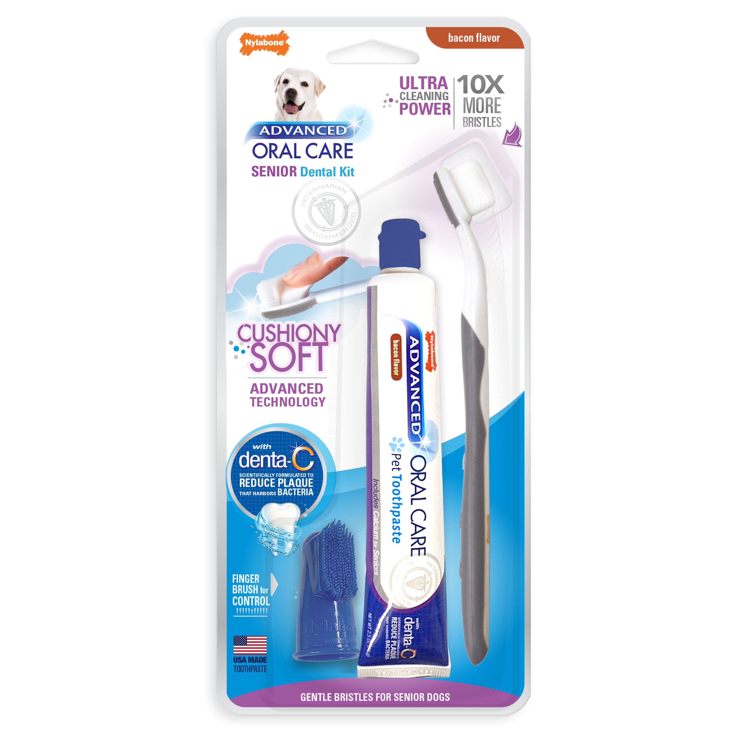 Nylabone Advanced Oral Care Senior Dog Dental Kit with Cushiony Soft-Bristle Toothbrush Senior - 3 Count  