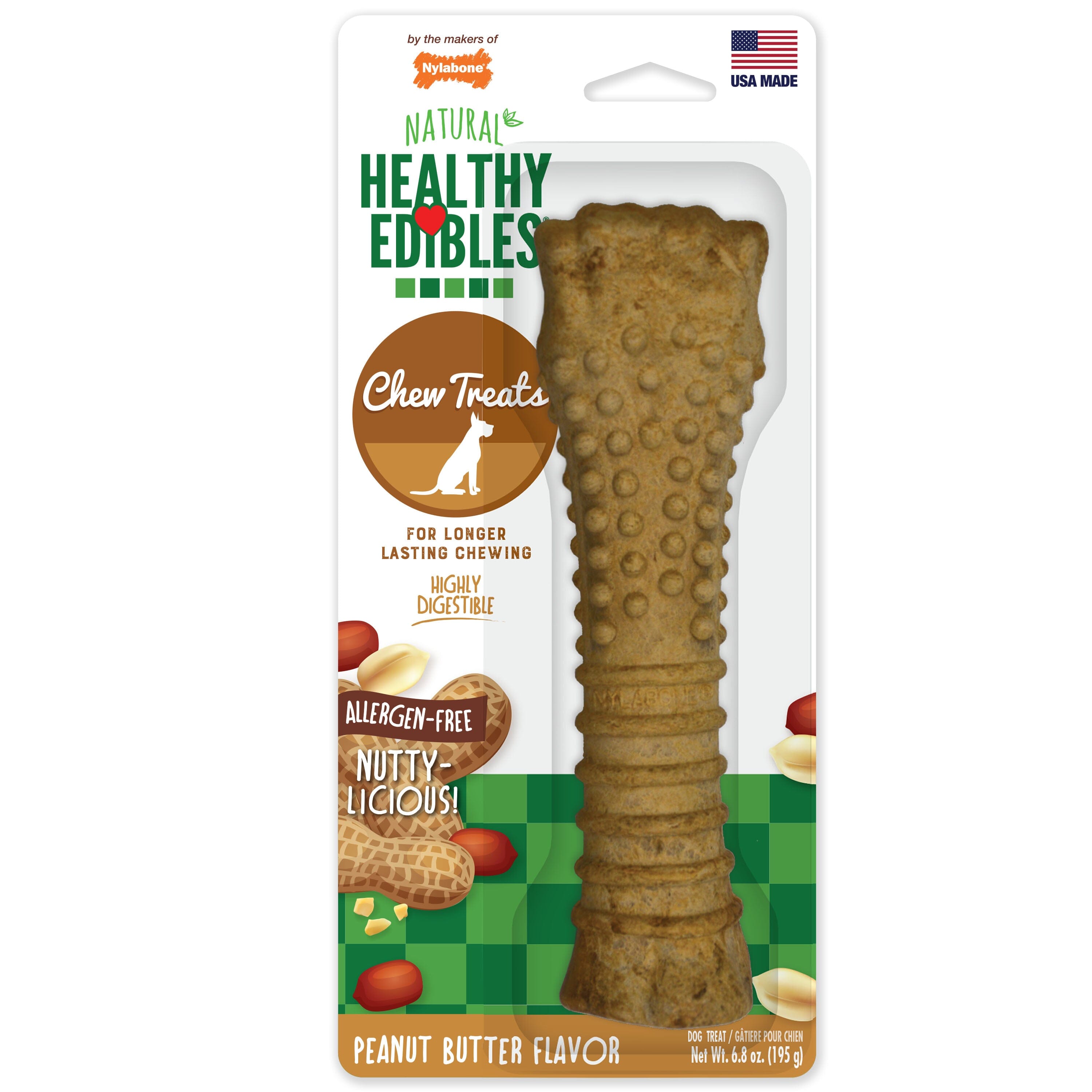 Nylabone Healthy Edibles All-Natural Long Lasting Peanut Butter Flavor Dog Chew Treats 1 Count Peanut Butter - Extra Large/Souper  