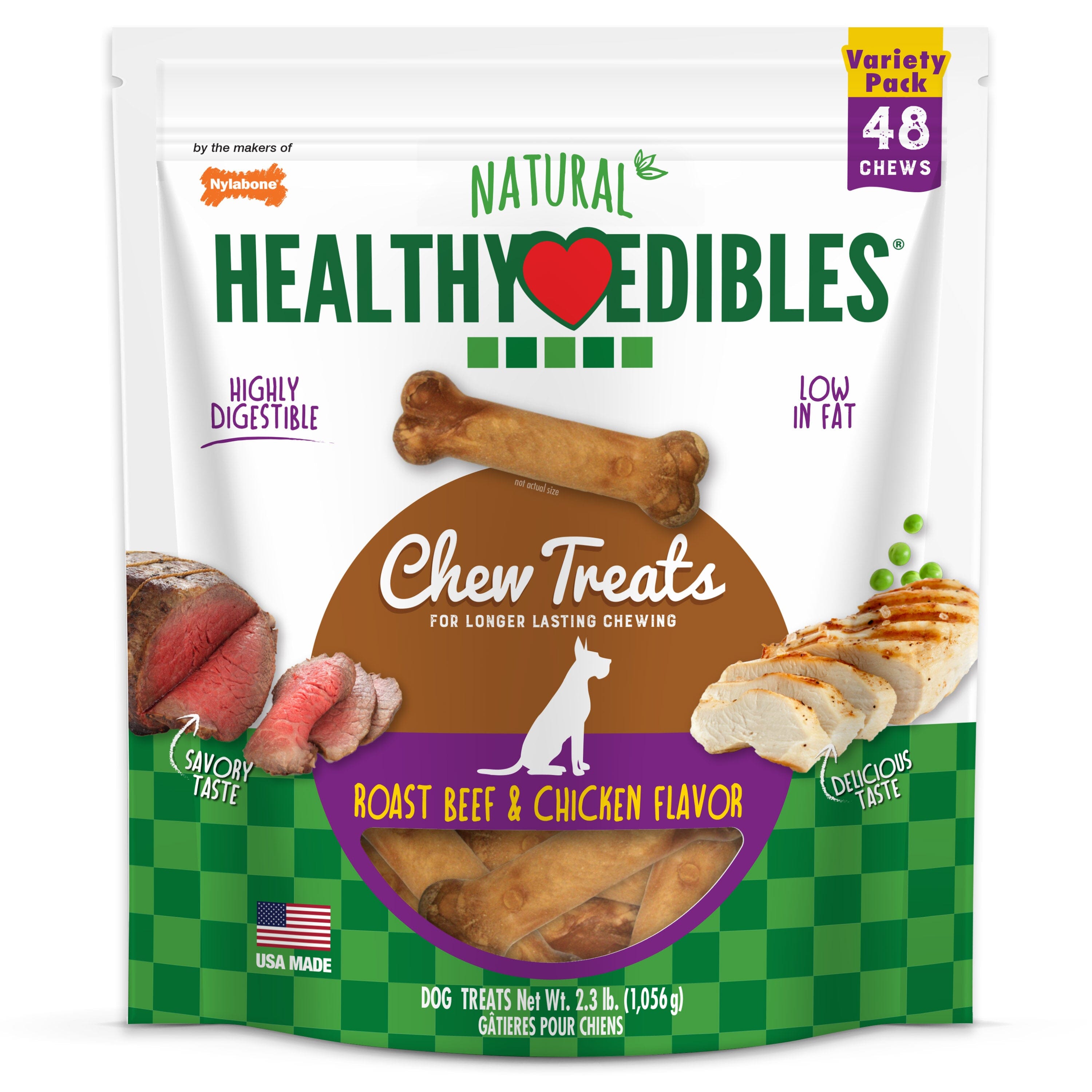 Nylabone Healthy Edibles All-Natural Long Lasting Roast Beef and Chicken Flavor Chew Treats Roast Beef & Chicken - Extra Small/Petite - 48 Count  