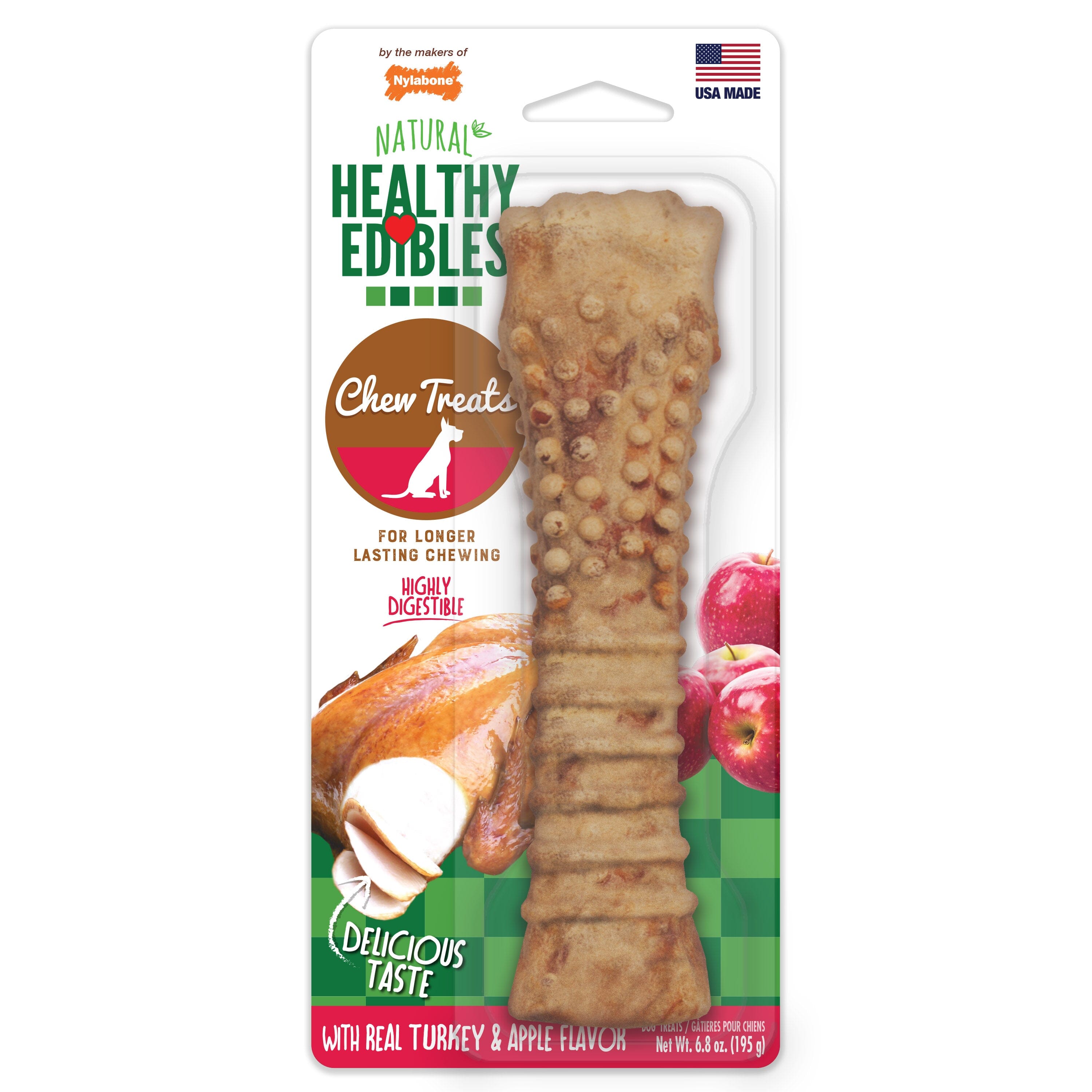 Nylabone Healthy Edibles All-Natural Long Lasting Turkey & Apple Dog Chew Treats Turkey & Apple - Extra Large/Souper  