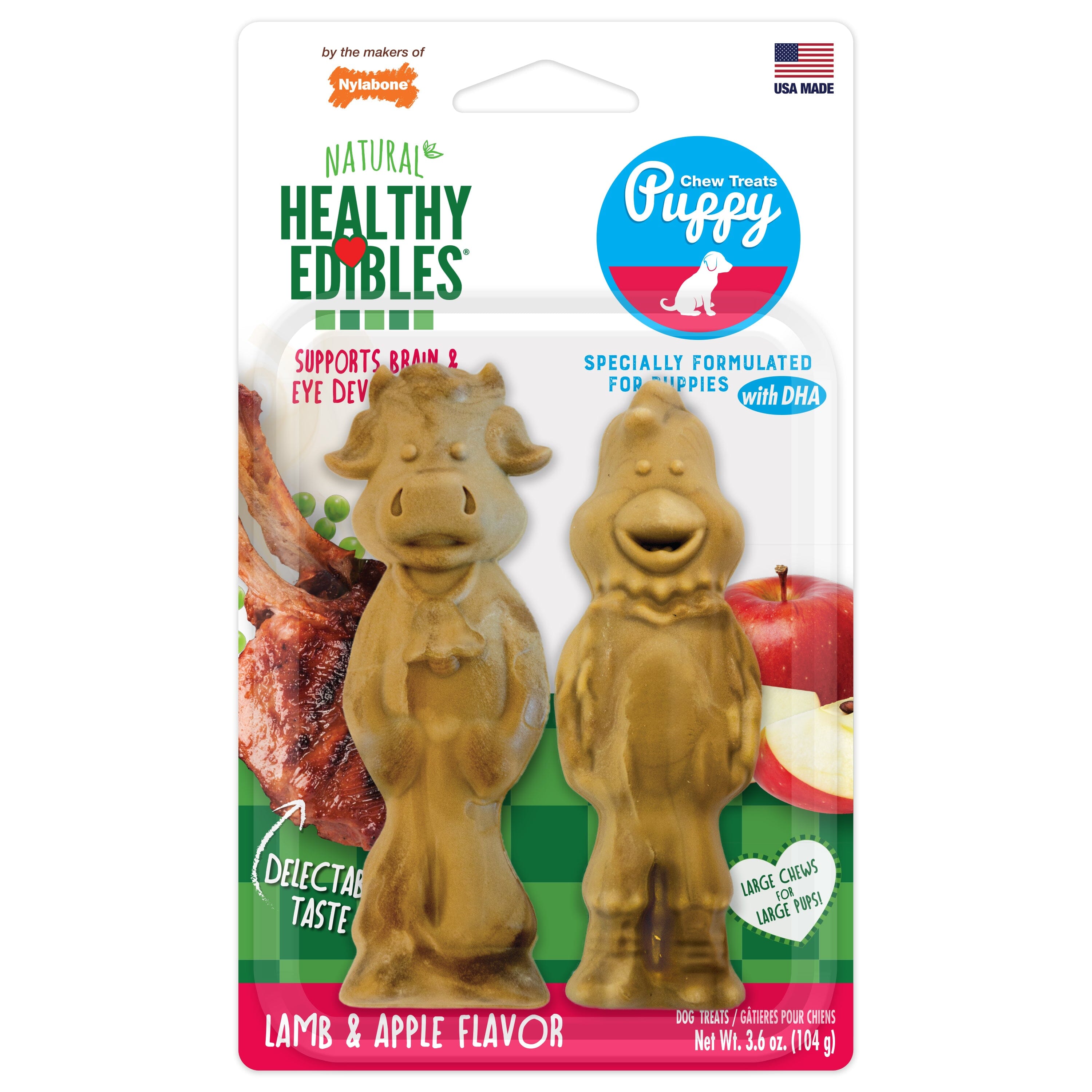 Nylabone Healthy Edibles All-Natural Puppy Chew Treats for Large Breed Puppies - Medium/Wolf (2 Count)  