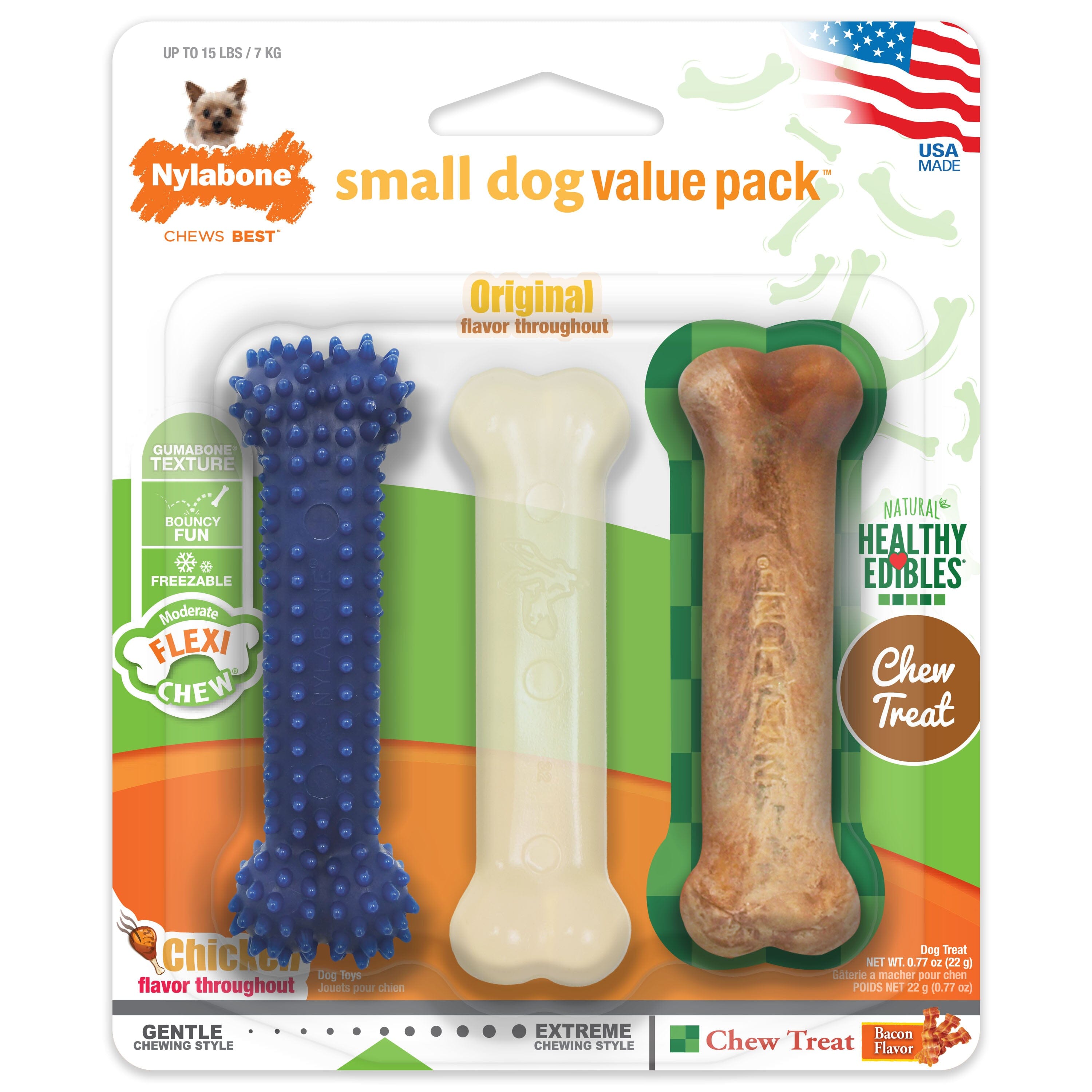 Nylabone Healthy Edibles and Flexi Chew Value Pack Flexi & Edibles Variety - Extra Small/Petite - 3 Count  