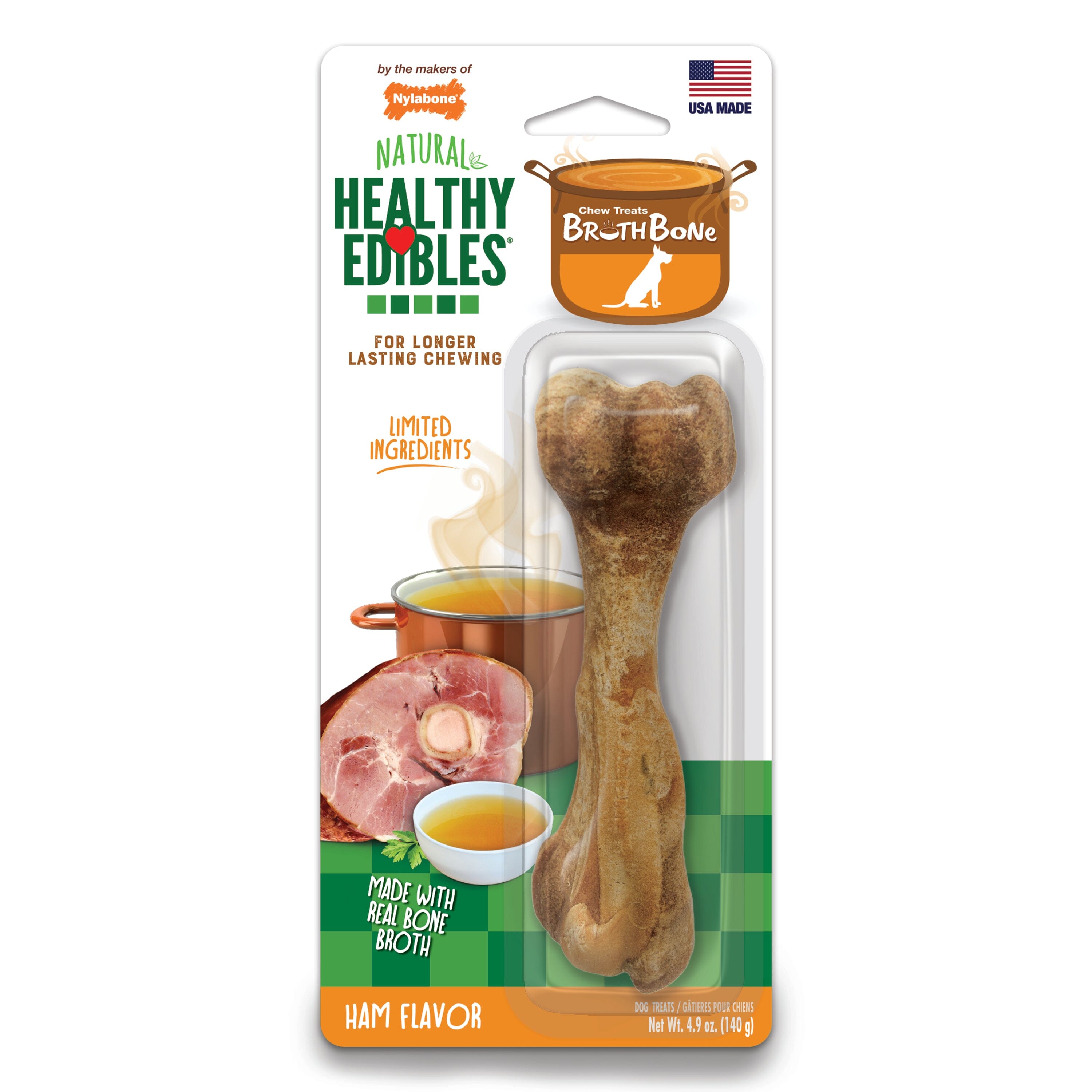 Nylabone Healthy Edibles Broth Bone All Natural Dog Treats Made With Real Bone Broth - Giant - Up To 50 lb  