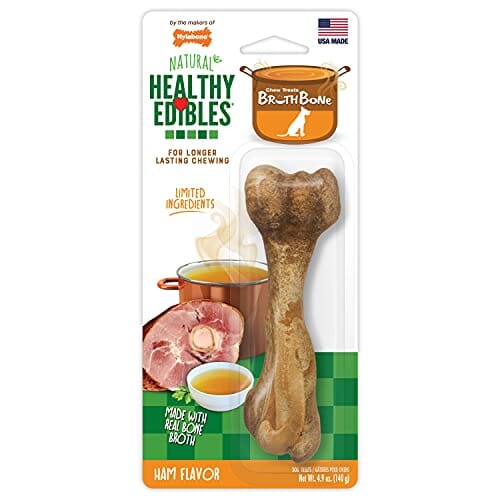 Nylabone Healthy Edibles Broth Bone Natural Chew Dog Biscuits Treats - Ham - Large  