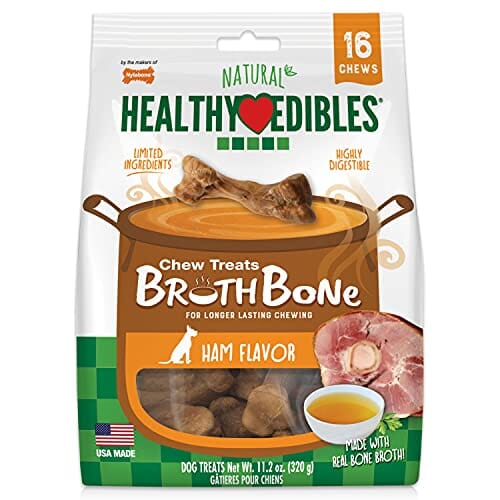 Nylabone Healthy Edibles Broth Bone Natural Chew Dog Biscuits Treats - Ham - Small - 16 Pack  