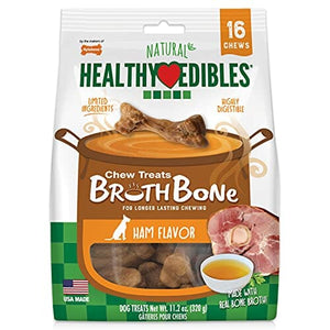 Nylabone Healthy Edibles Broth Bone Natural Chew Dog Biscuits Treats - Ham - Small - 16...