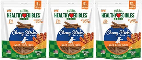 Nylabone Healthy Edibles Chewy Sticks Dog Biscuits Treats - Bacon/Cheese - 12 Oz  