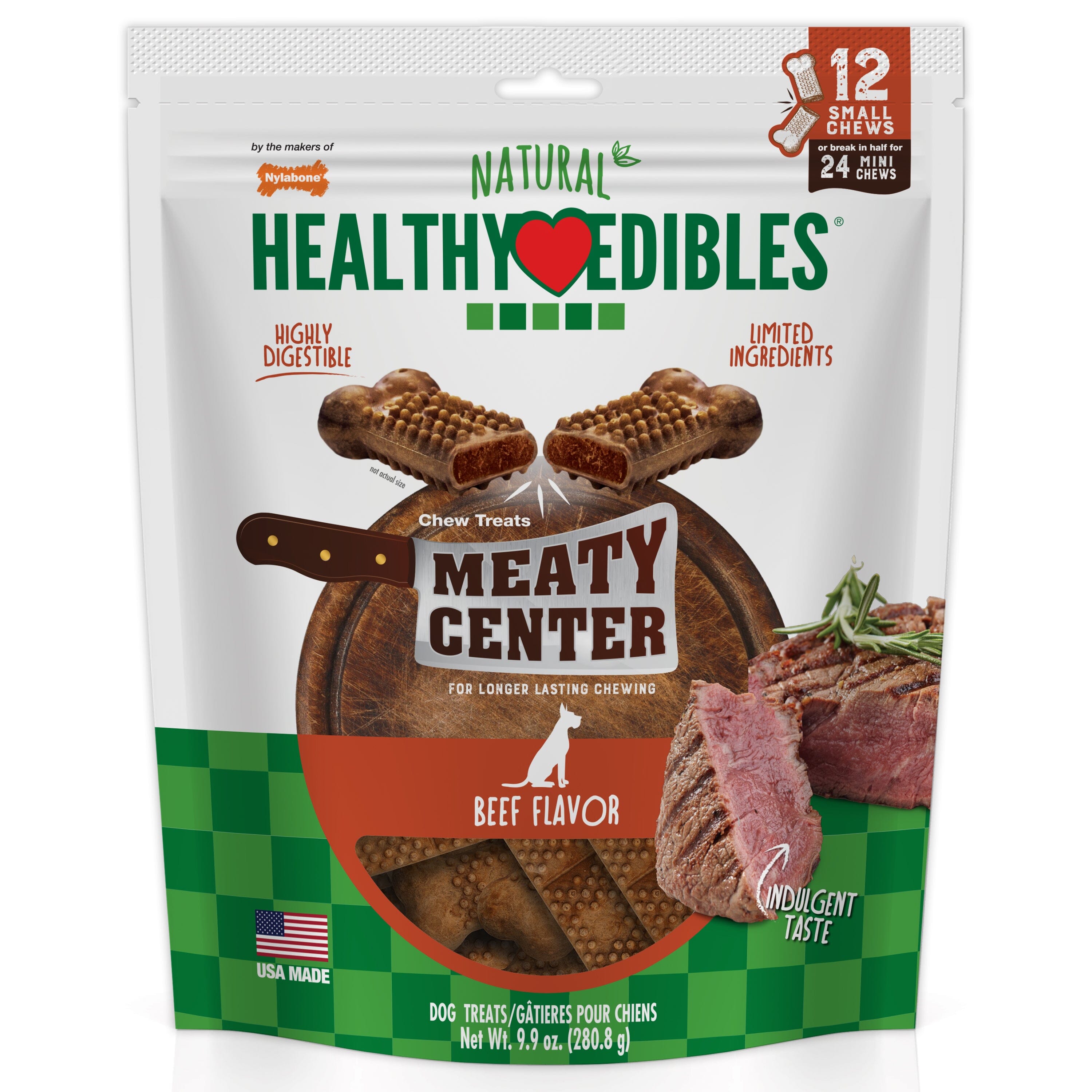 Nylabone Healthy Edibles Meaty Center Natural Dog Treats Beef - Small - 12 Count  