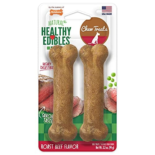 Nylabone Healthy Edibles Natural Chew Dog Biscuits Treats - Roast Beef - Reg - 2 Pack  