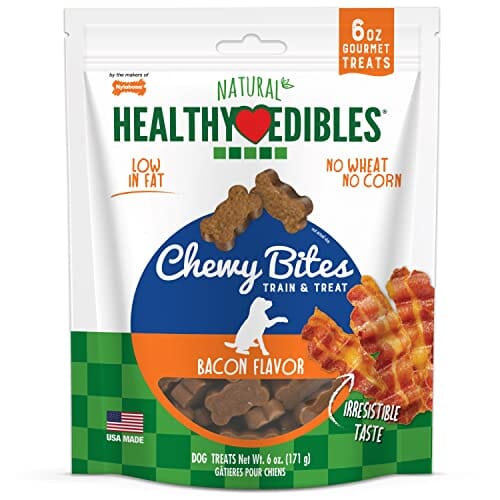 Nylabone Healthy Edibles Natural Chewy Bites Dog Biscuits Treats - Bacon - 6 Oz  