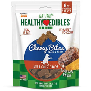 Nylabone Healthy Edibles Natural Chewy Bites Dog Biscuits Treats - Beef/Cheese - 6 Oz