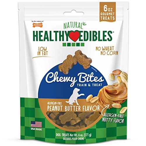 Nylabone Healthy Edibles Natural Chewy Bites Dog Biscuits Treats - Peanut Butter - 6 Oz