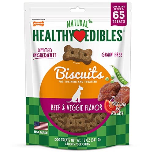 Nylabone Healthy Edibles Natural Grain-Free Biscuits Dog Biscuits Treats - Beef/Veggie - 12 Oz  