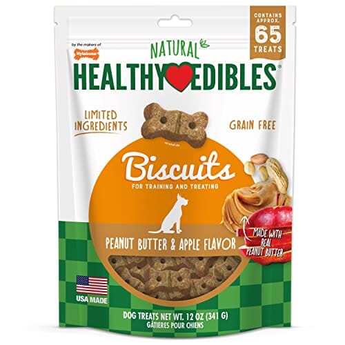 Nylabone Healthy Edibles Natural Grain-Free Biscuits Dog Biscuits Treats - Peanut Butter/A - 12 Oz  