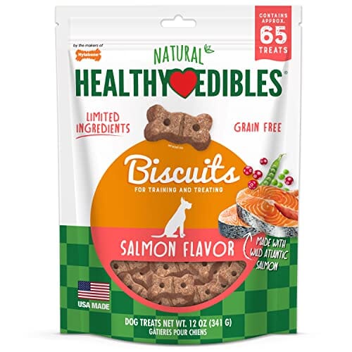 Nylabone Healthy Edibles Natural Grain-Free Biscuits Dog Biscuits Treats - Salmon - 12 Oz  