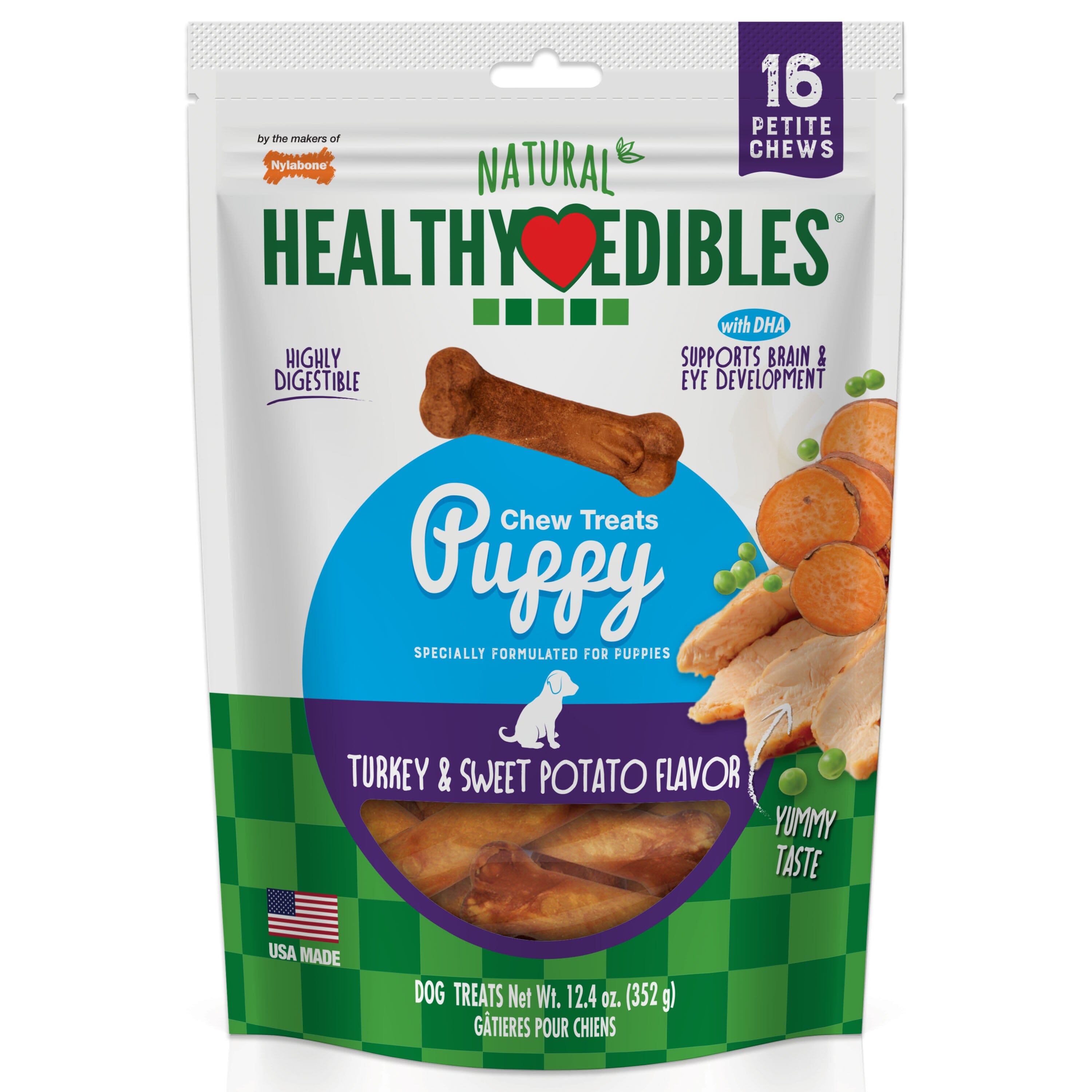 Nylabone Healthy Edibles Puppy Chew Treats Turkey & Sweet Potato - Extra Small/Petite - 16 Count  