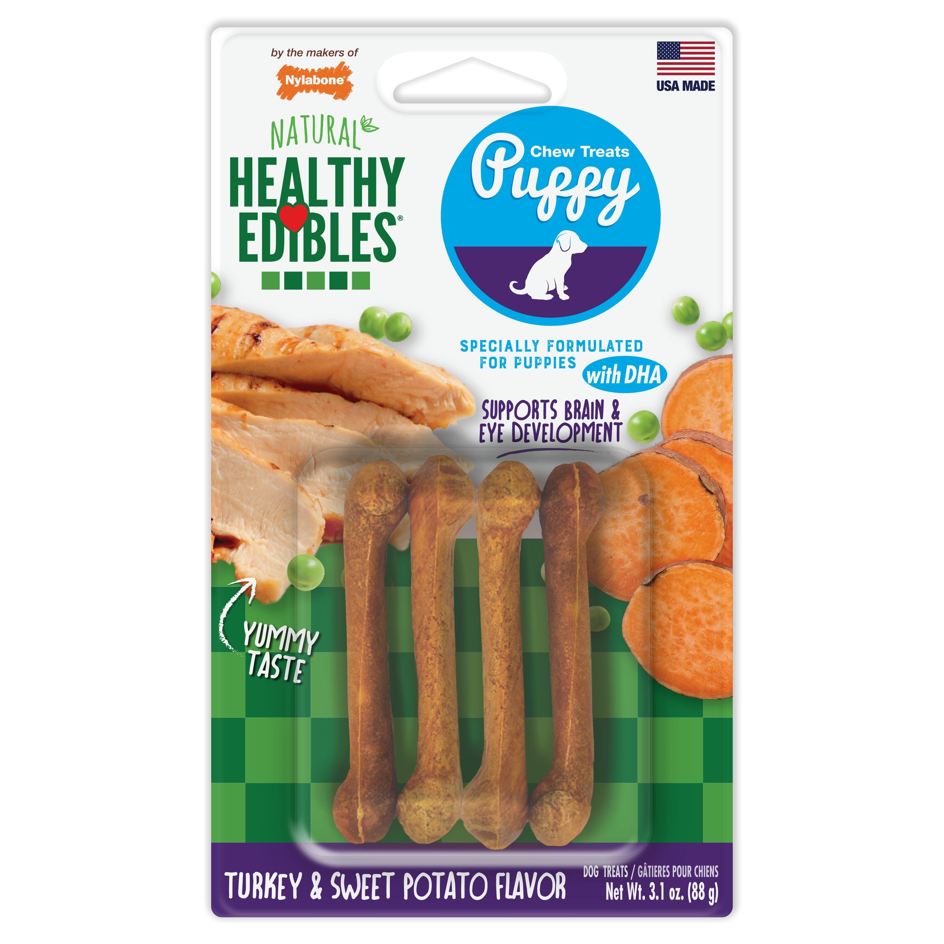Nylabone Healthy Edibles Puppy Chew Treats Turkey & Sweet Potato - Extra Small/Petite - 4 Count  