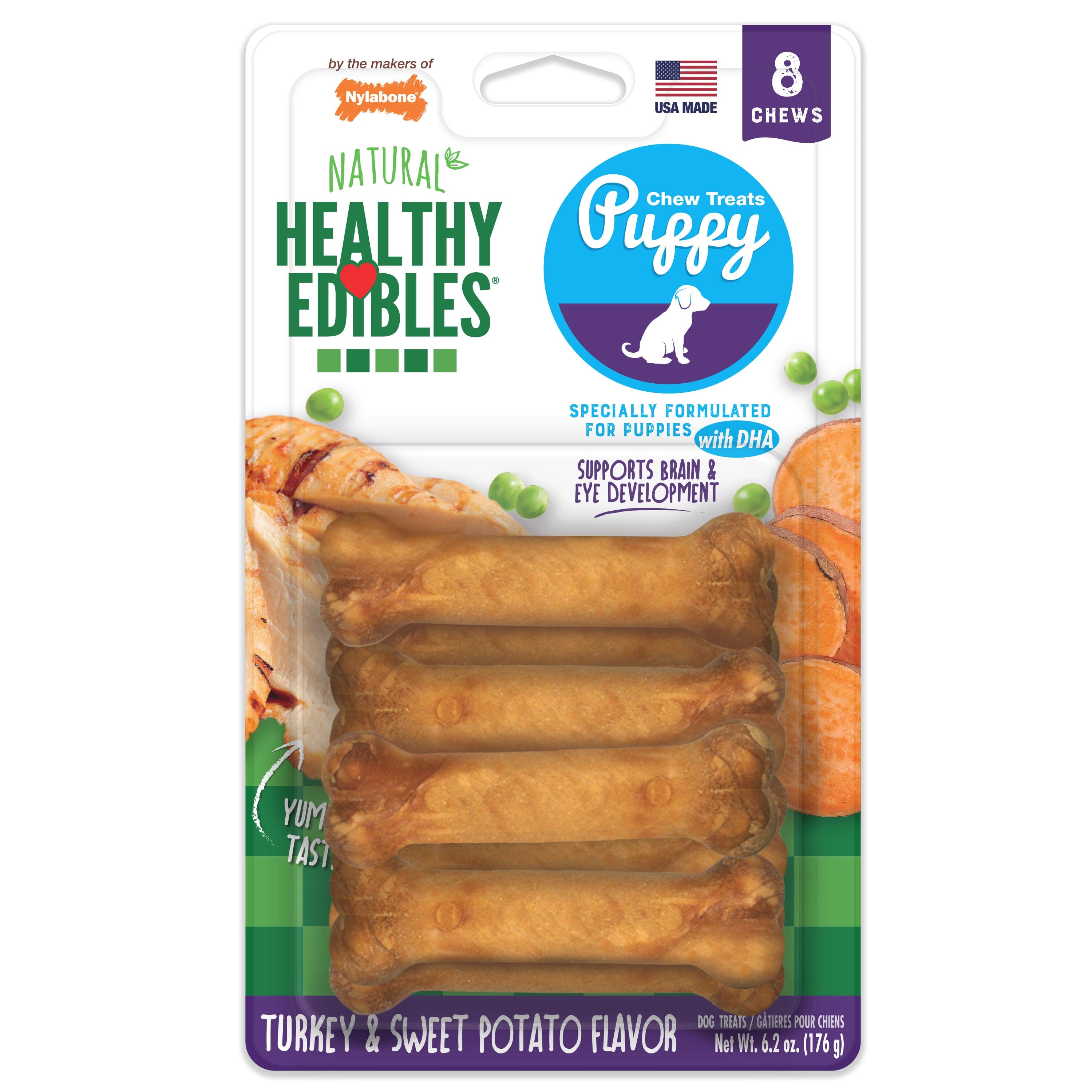 Nylabone Healthy Edibles Puppy Chew Treats Turkey & Sweet Potato - Extra Small/Petite - 8 Count  