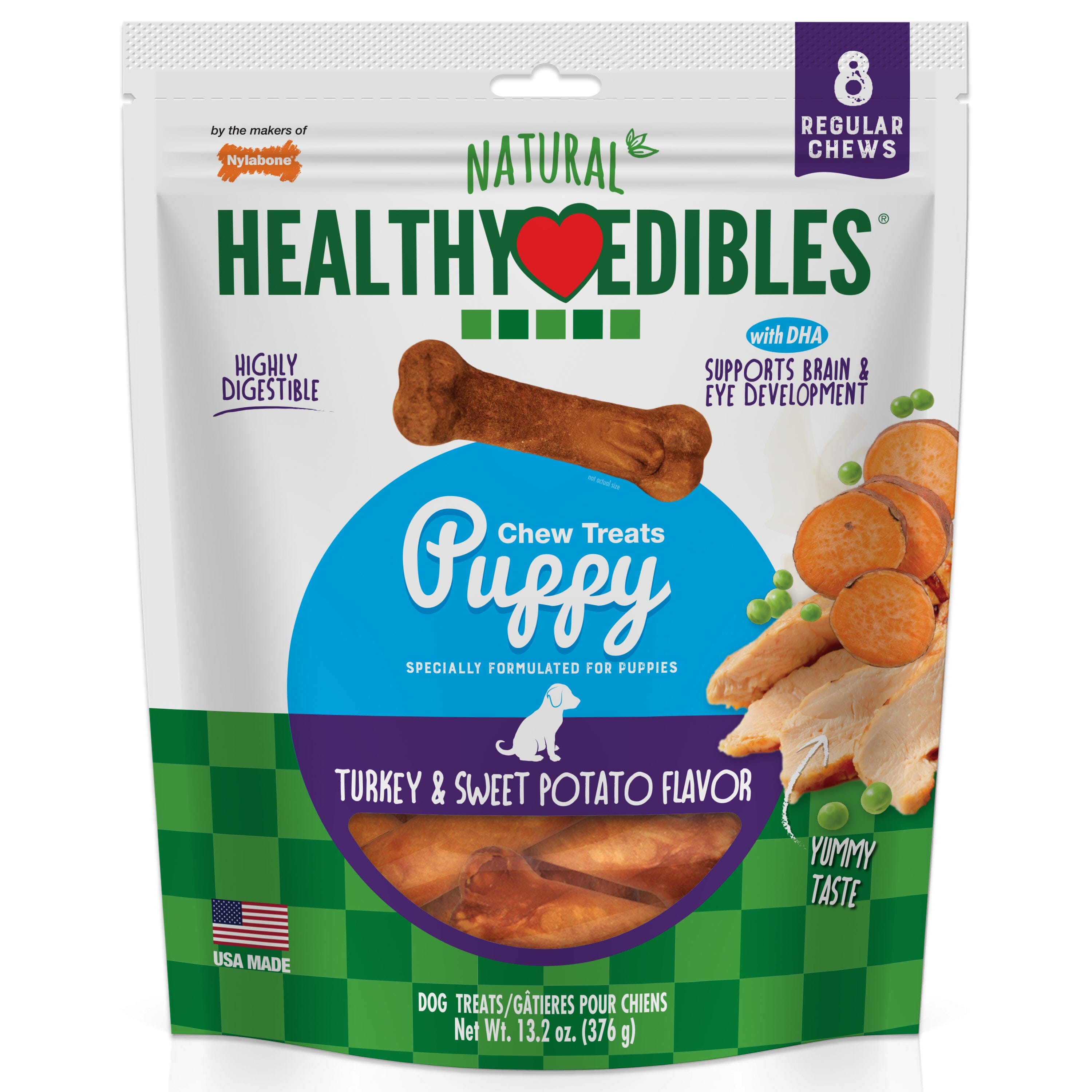 Nylabone Healthy Edibles Puppy Chew Treats Turkey & Sweet Potato - Small/Regular - 8 Count  