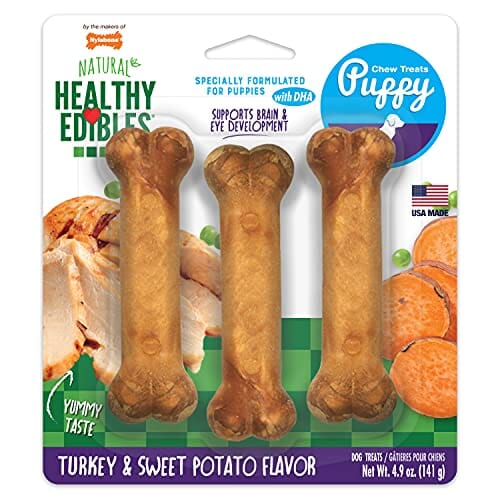 Nylabone Healthy Edibles Puppy Natural Chew Dog Biscuits Treats - Turkey/Sweet Potato - Reg - 3 Pack  