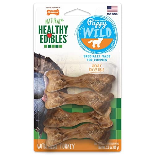 Nylabone Healthy Edibles Puppy Wild Natural Chew Dog Biscuits Treats - Turkey - Reg - 4 Pack  