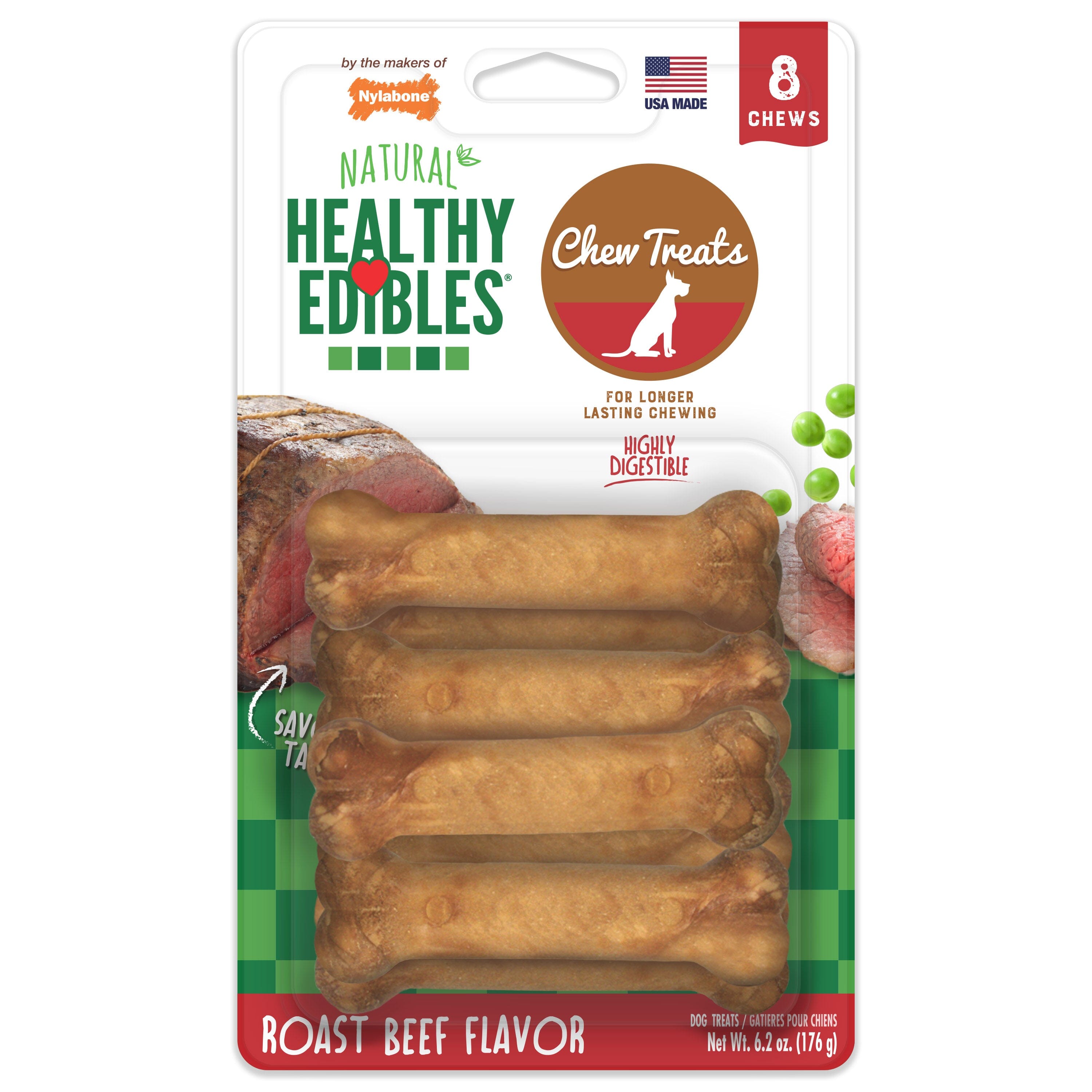 Nylabone Healthy Edibles Roast Beef Flavor Chew Treats for Dog Roast Beef - Extra Small/Petite - 8 Count  