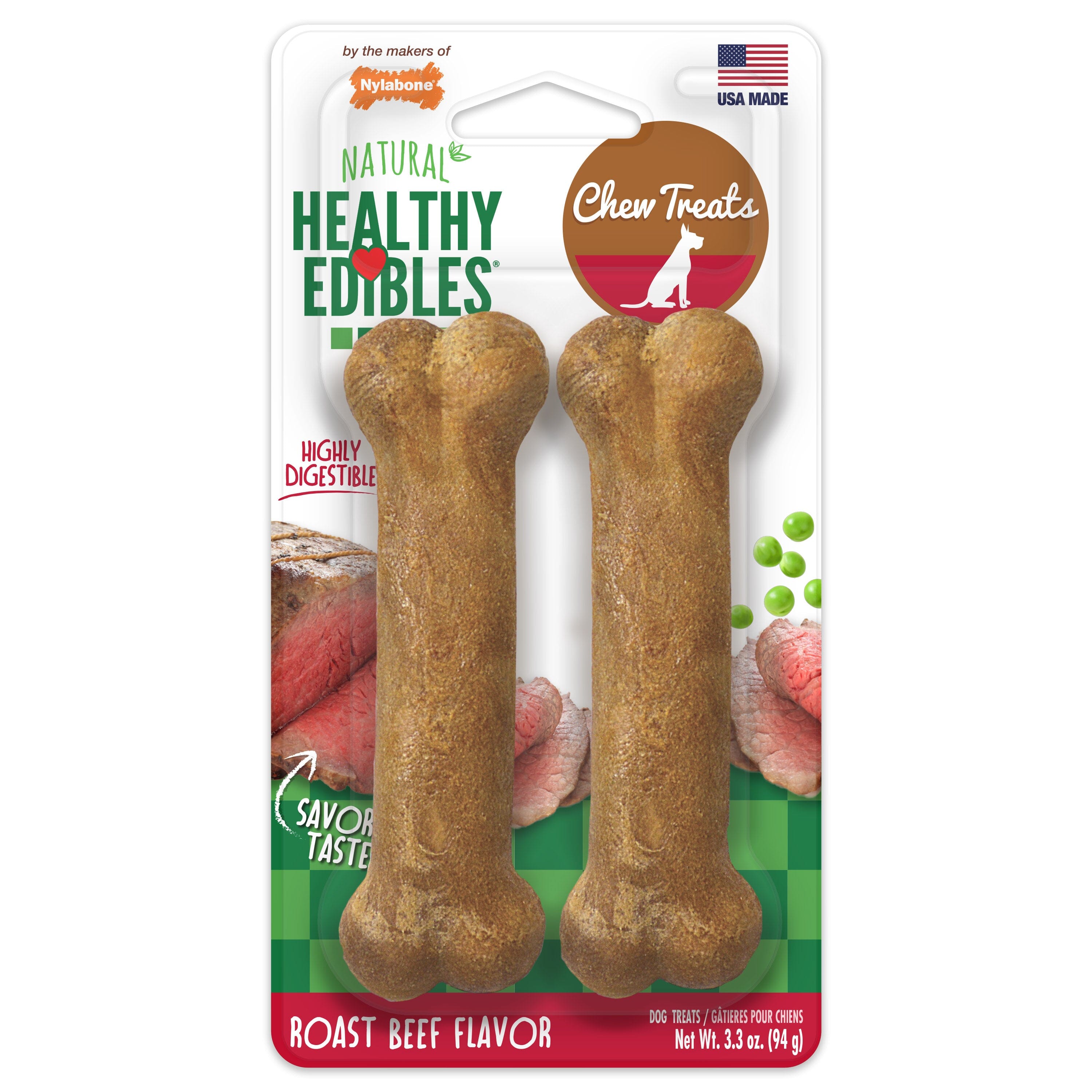 Nylabone Healthy Edibles Roast Beef Flavor Chew Treats for Dog Roast Beef - Small/Regular - 2 Count  