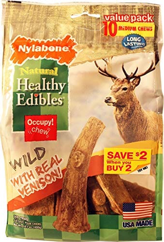 Nylabone Healthy Edibles Wild Natural Antler Dog Biscuits Treats - Venison - Wolf - 10 Pack  