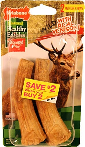 Nylabone Healthy Edibles Wild Natural Antler Dog Biscuits Treats - Venison - Wolf - 2 Pack  