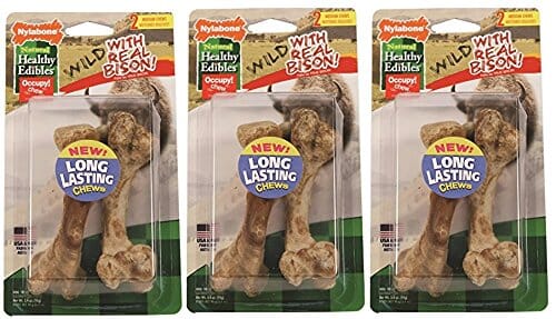 Nylabone Healthy Edibles Wild Natural Chew Dog Biscuits Treats - Bison - Medium - 2 Pack