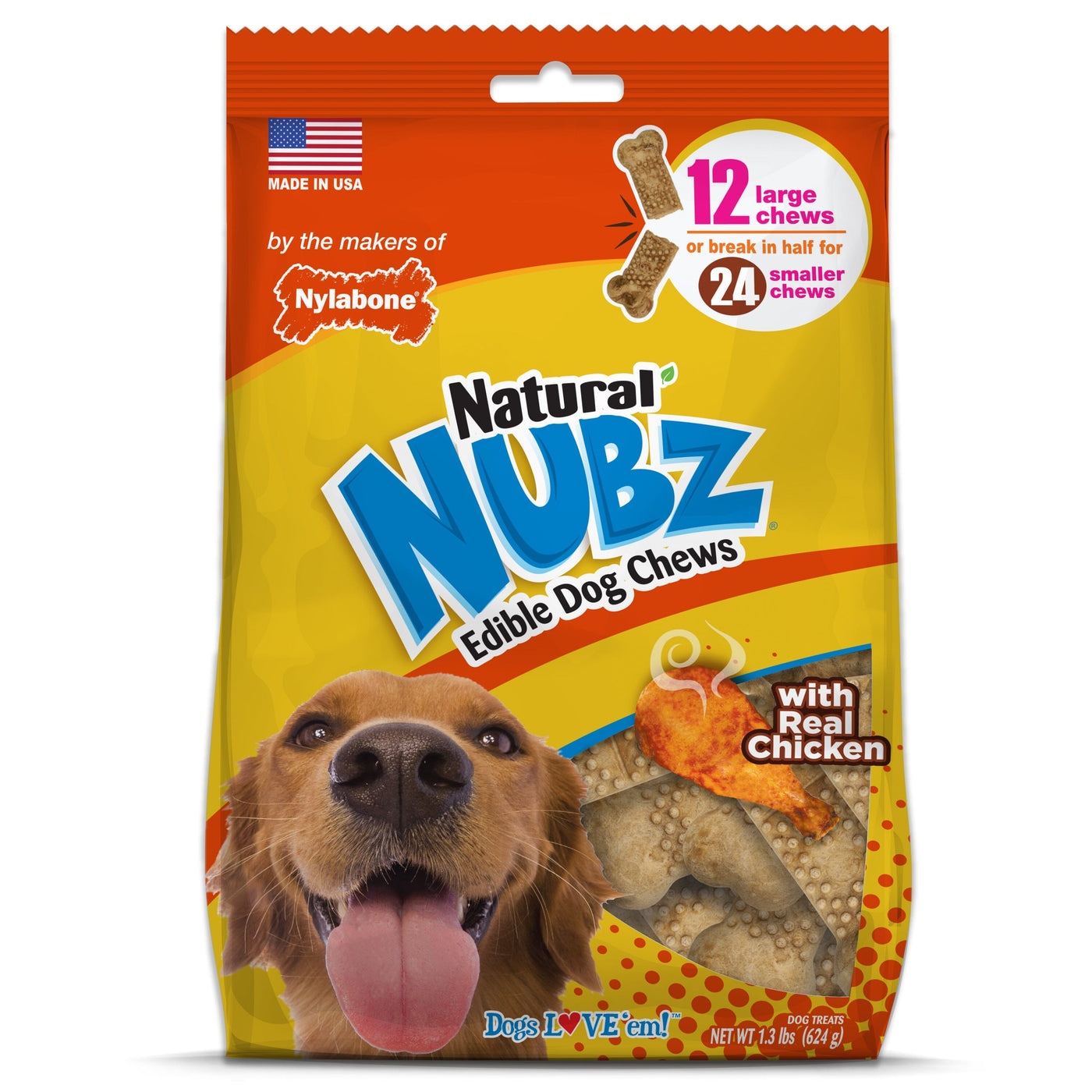 Nylabone Natural Nubz Chicken Dog Treats 12 count Large 30