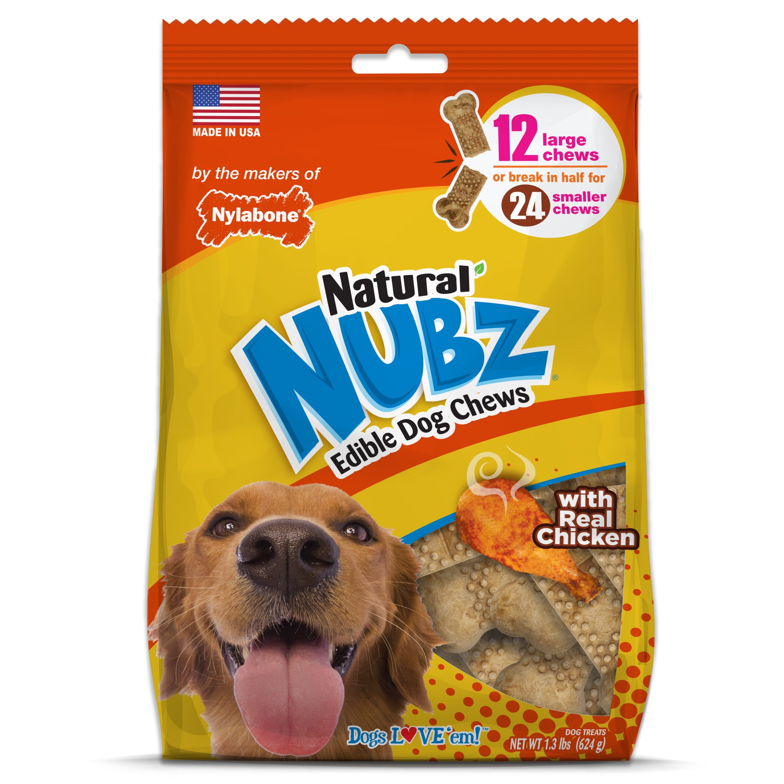 Nylabone Natural Nubz Chicken Dog Treats 12 count - Large - 30+ Ibs.  