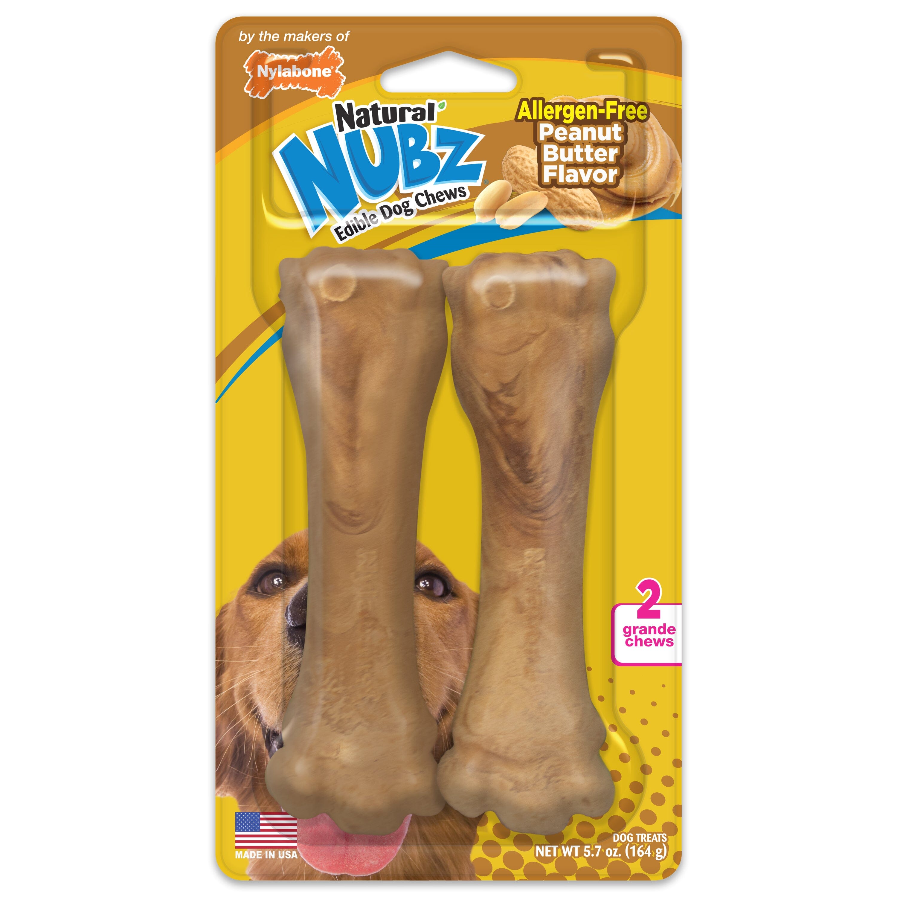 Nylabone Nubz Natural Dog Treats – Allergen-Free Peanut Butter Flavor 2 Count - Large  