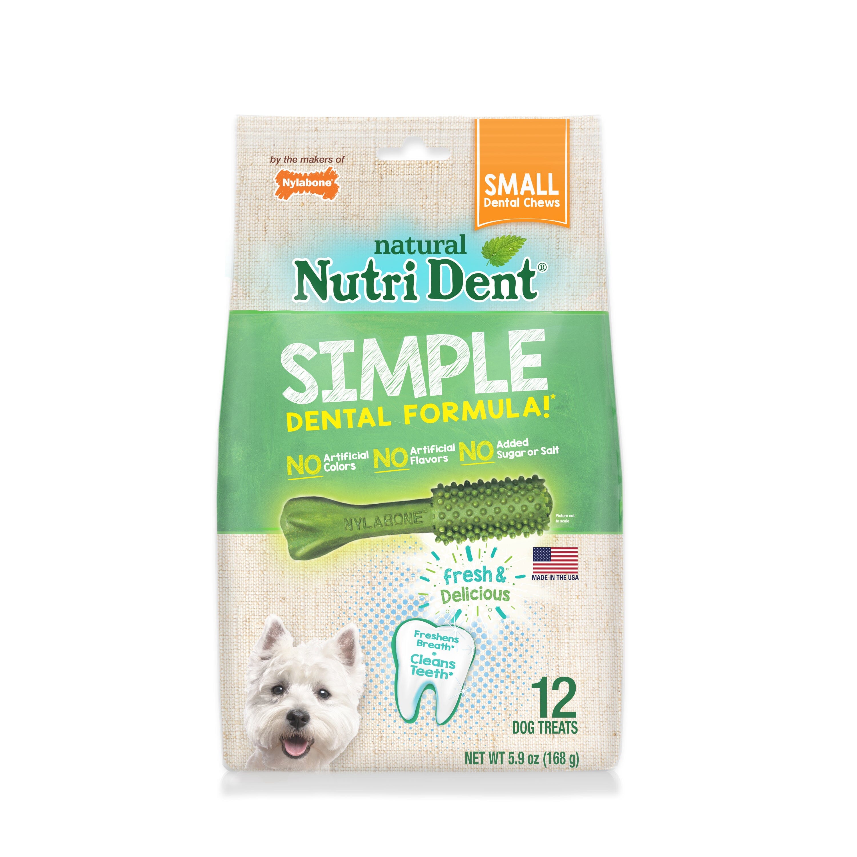 Nylabone Nutri Dent SIMPLE Natural Dental Fresh Breath Flavored Chew Treats - Small - 12 Count  