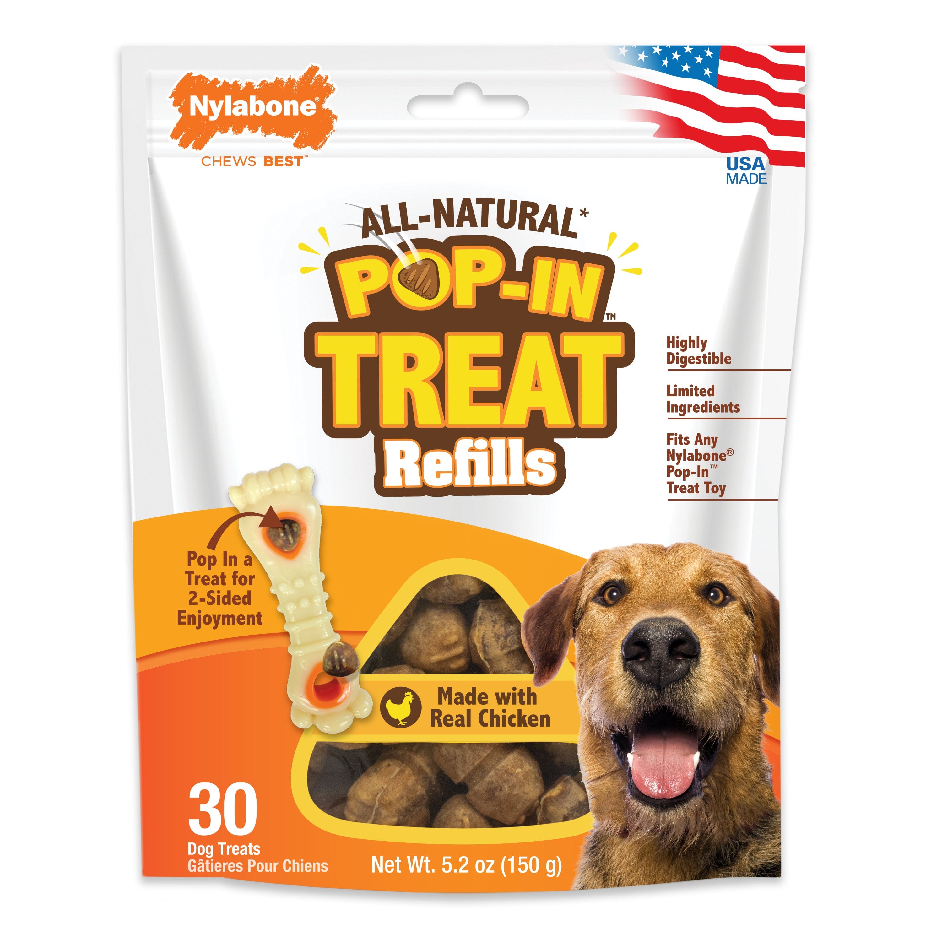 Nylabone Pop-In Dog Treat Refills for Treat Toy Combo Treat Refill Chicken - Medium/Wolf (30 Count)  