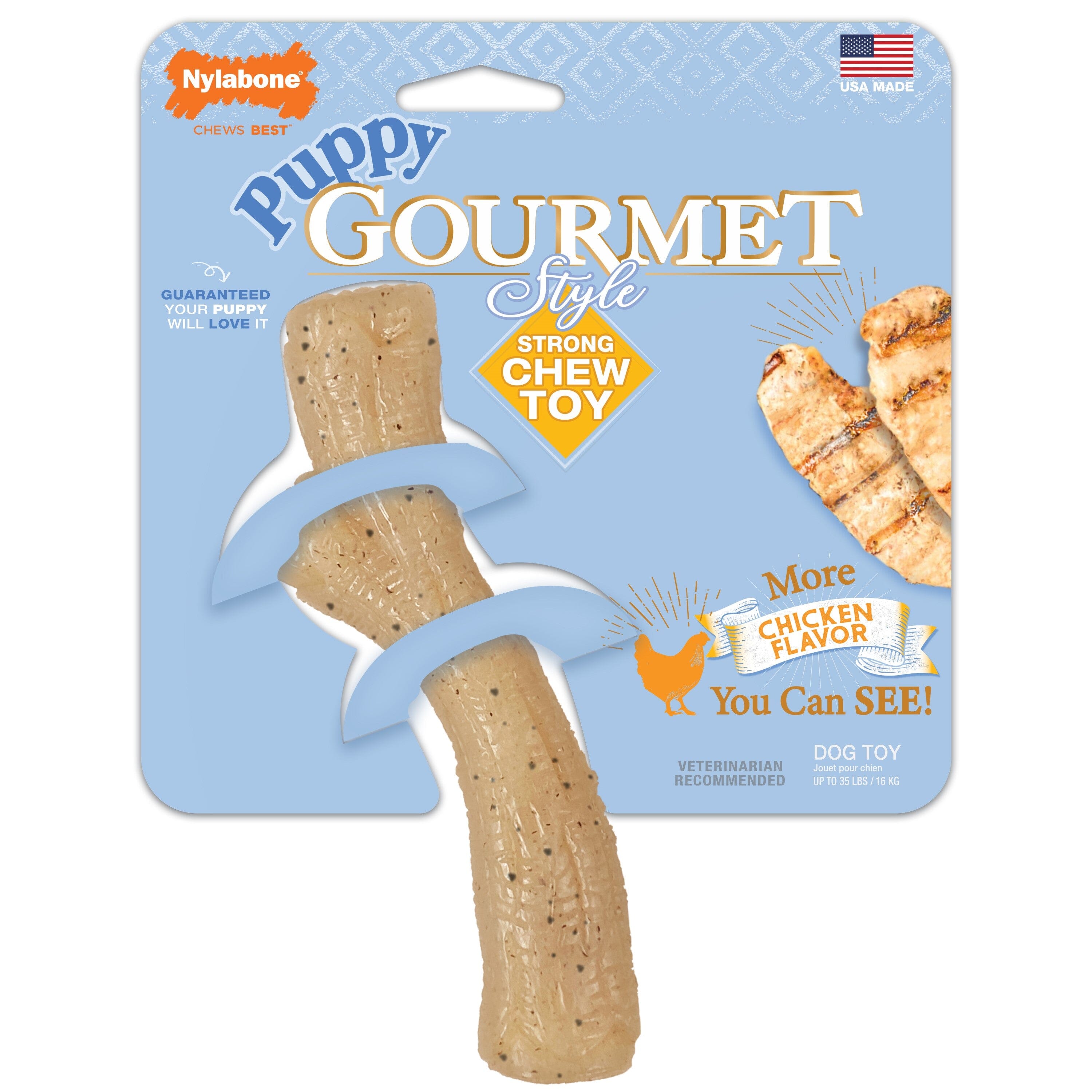 Nylabone Puppy Gourmet Style Strong Chew Toy Stick Chicken - Medium/Wolf  