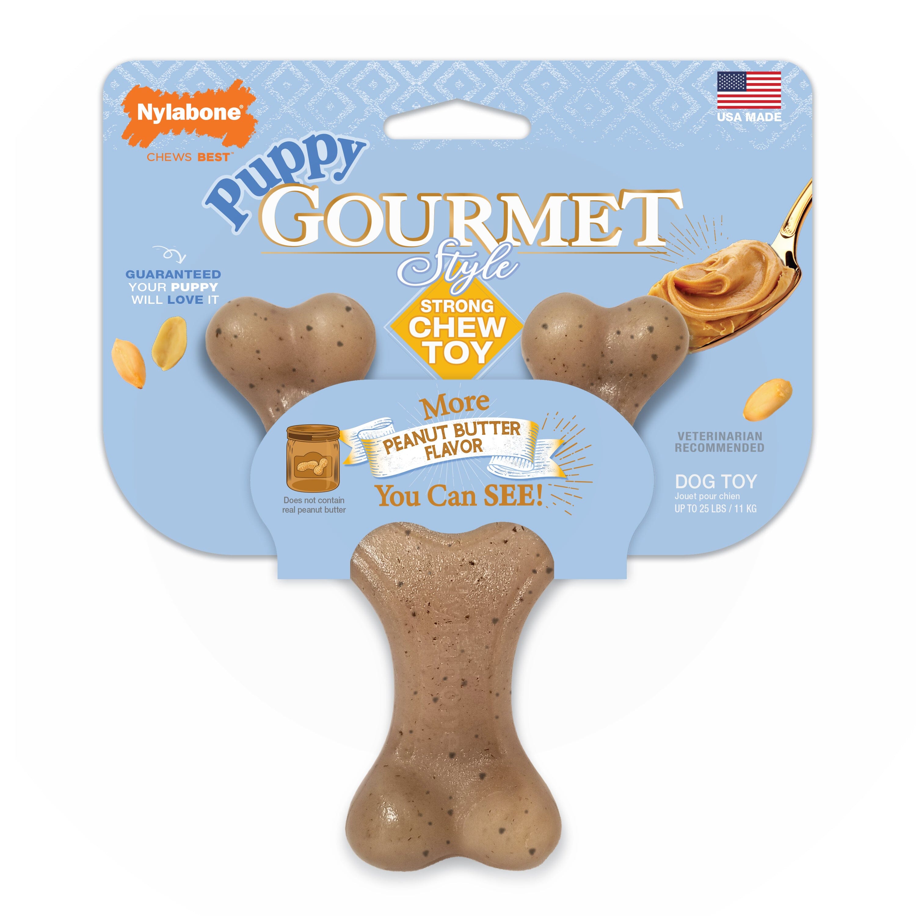 Nylabone Puppy Gourmet Style Strong Chew Toy Wishbone Peanut Butter - Small/Regular  