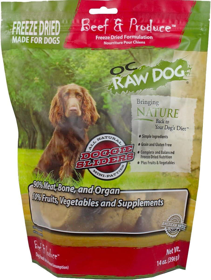 OC Raw Beef & Produce Sliders Freeze-Dried Dog Treats - 14 Oz Bag